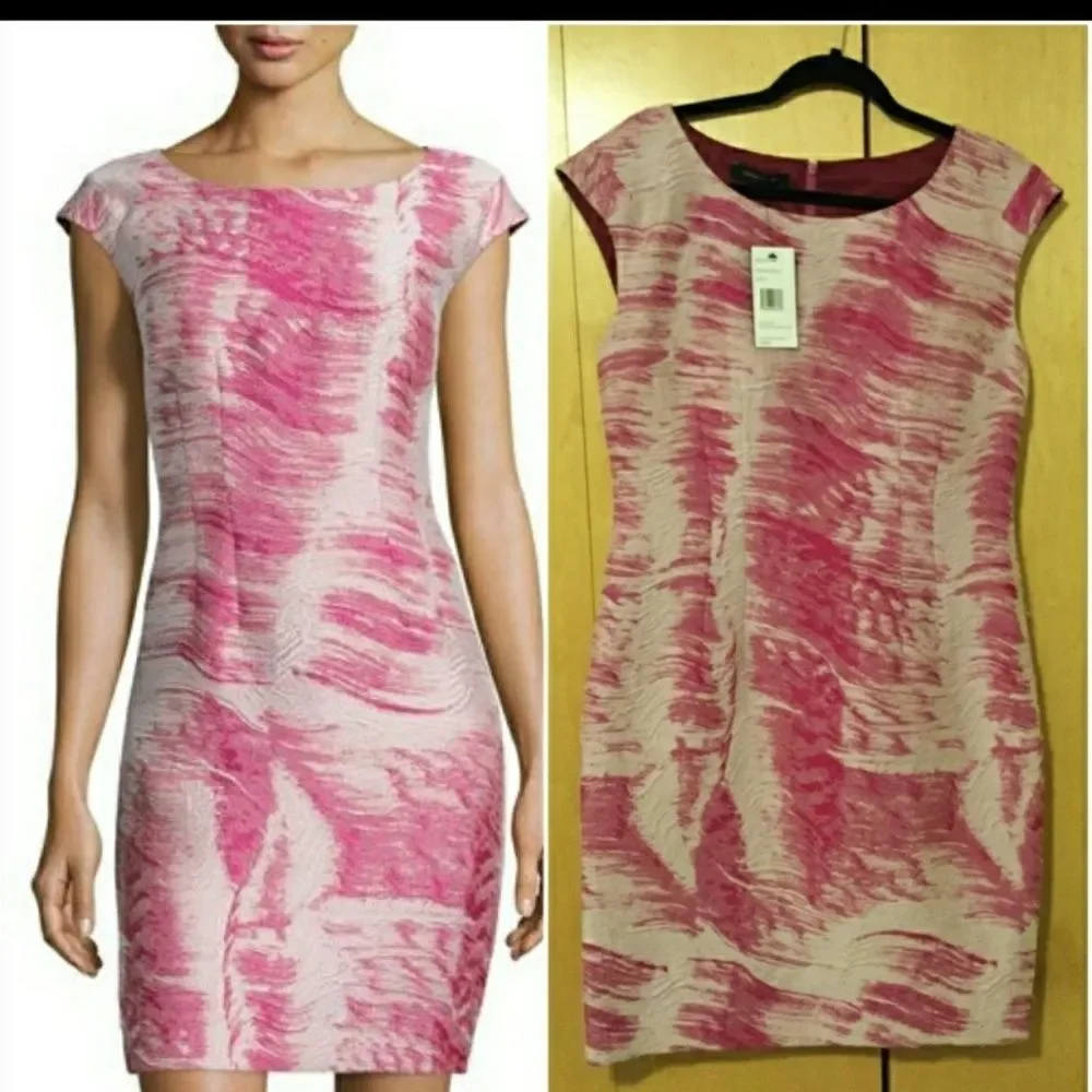 Josette  Cap -Sleeve Sheath Dress, Fuchsia - Picture 2 of 8